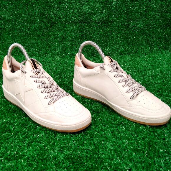 Shu Shop Sneakers Shoes Women's Size 6.5 White Leather Park Metallic Lace Up - Picture 3 of 6